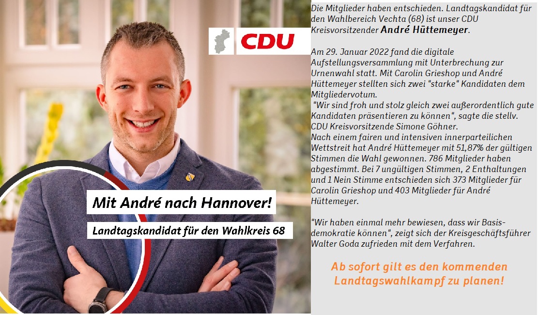André Hüttemeyer ist Landtagskandidat im WB 68!